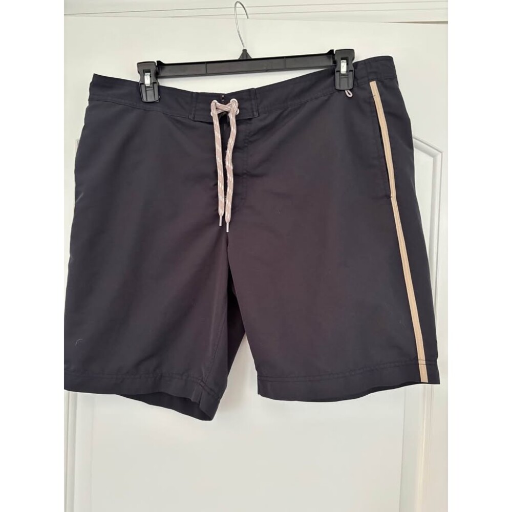 Lands' End Men's Swim Trunks Size L Large 36-38 Black Beige Side Stripe Board Sh